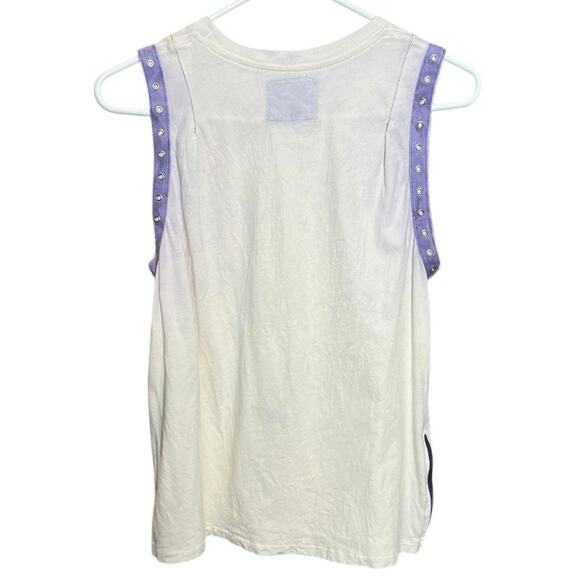 Rick Astley Graphic Sleeveless Top Studded Sides Zip Detail Cream - S - Picture 2 of 6